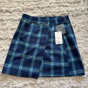SO Navy & Teal Plaid Button-Front Mini Skirt